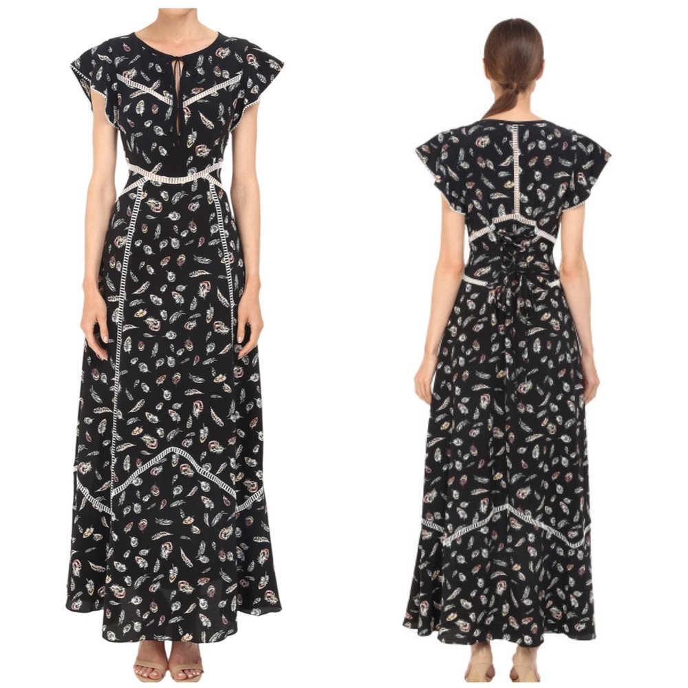 The Kooples Silk Feather Print Maxi Dress